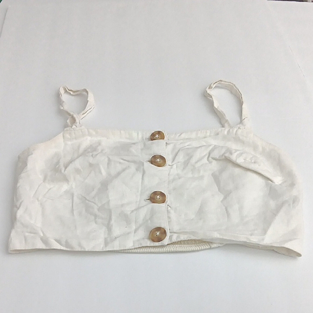 Urban Outfitters White‎ Crop Top Women's Small Petite Linen Blend Smocked Back